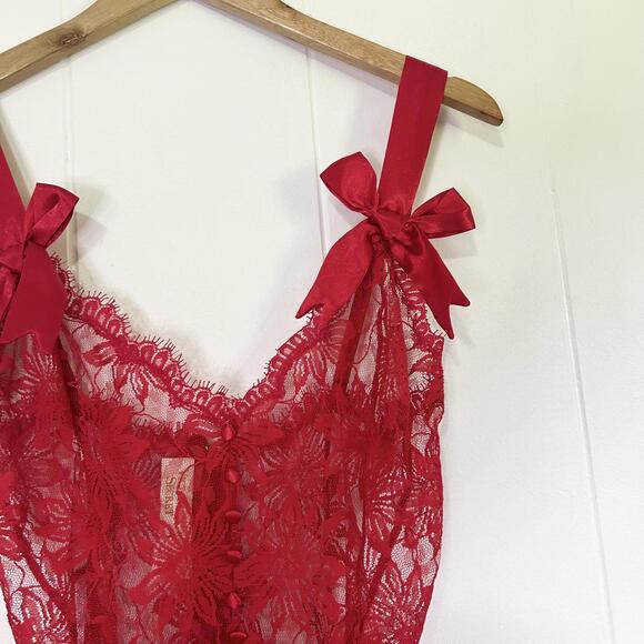 Vintage Gold Label Victoria’s Secret Red Floral Lace Bodysuit Women's Medium - Picture 2 of 8